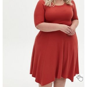 Torrid Red Terracotta Ribbed Handkerchief Skater Dress Size 4